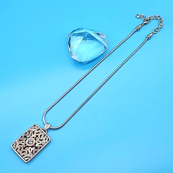 Brighton "SERENDIPITY" Victorian Revival Rectangular Pendant w Swarovski Center! - Picture 3 of 9